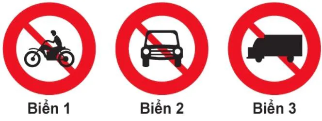 Hình câu 304: Biển nào báo hiệu cấm xe mô tô ba bánh chở hàng đi qua?
