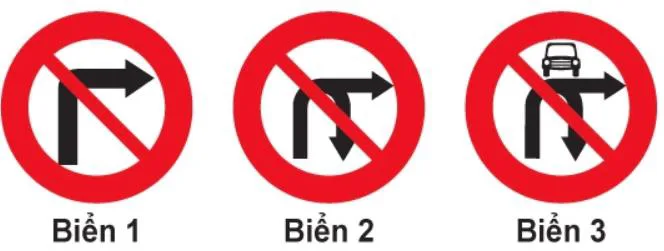 Biển báo cấm – hình câu 317: Biển nào cấm các phương tiện rẽ phải?