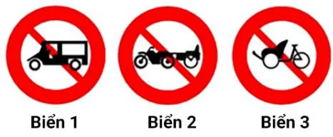 Hình câu 332: Gặp biển nào xe xích lô được phép đi vào?