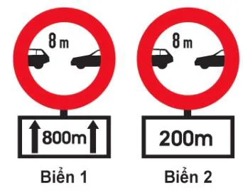 Hình câu 353: Biển nào báo hiệu khoảng cách thực tế từ nơi đặt biển đến nơi cần cự ly tối thiểu giữa hai xe?