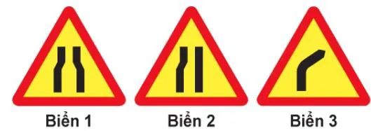 Hình câu 384: Biển nào báo hiệu "Đường bị thu hẹp"?