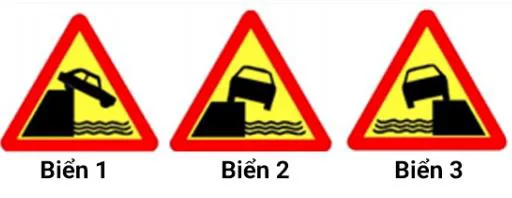 Hình câu 405: Biển nào sau đây là biển "Kè, vực sâu bên đường phía bên phải"?