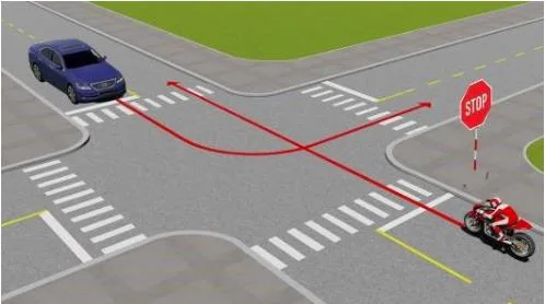 Hình câu 492: Trường hợp này xe nào được quyền đi trước?