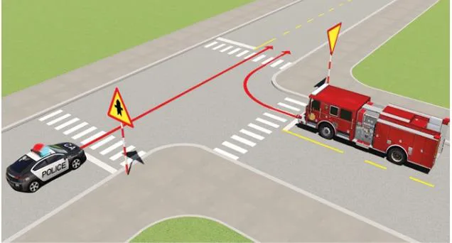 Hình câu 498: Xe nào được quyền đi trước trong trường hợp này?