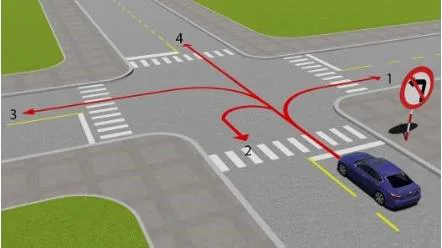 Hình câu 512: Theo hướng mũi tên, những hướng nào xe ô tô không được phép đi?