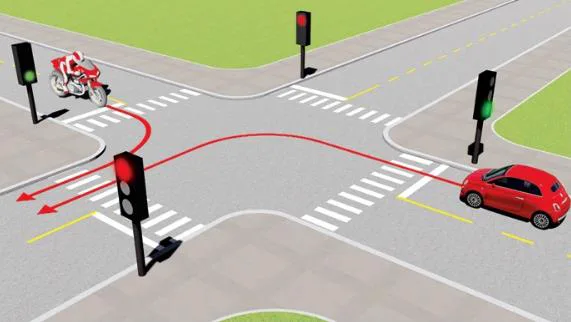 Hình câu 517: Xe nào được quyền đi trước trong trường hợp này?
