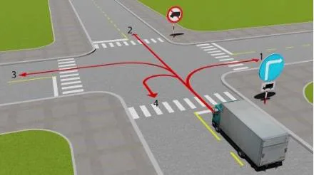 Hình câu 521: Theo hướng mũi tên, những hướng nào xe tải được phép đi?