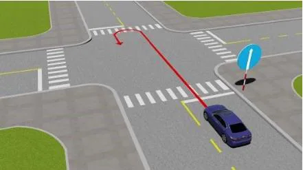 Hình câu 526: Xe ô tô con đi theo chiều mũi tên có vi phạm quy tắc giao thông không?