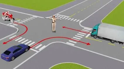 Hình câu 529: Theo hướng mũi tên, xe nào được phép đi?